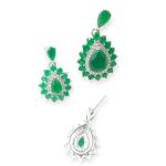 Beautiful 925 Sterling Silver Pendant Set in Beautiful Design and Green Stones with Hanging Tops